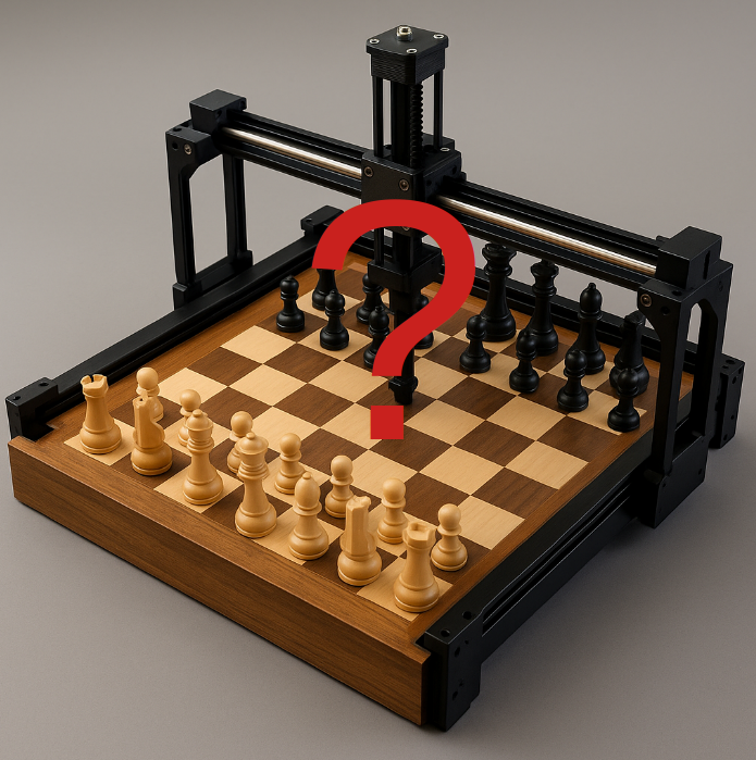 Preliminary concept render of the chess robot showing the gantry and board layout.